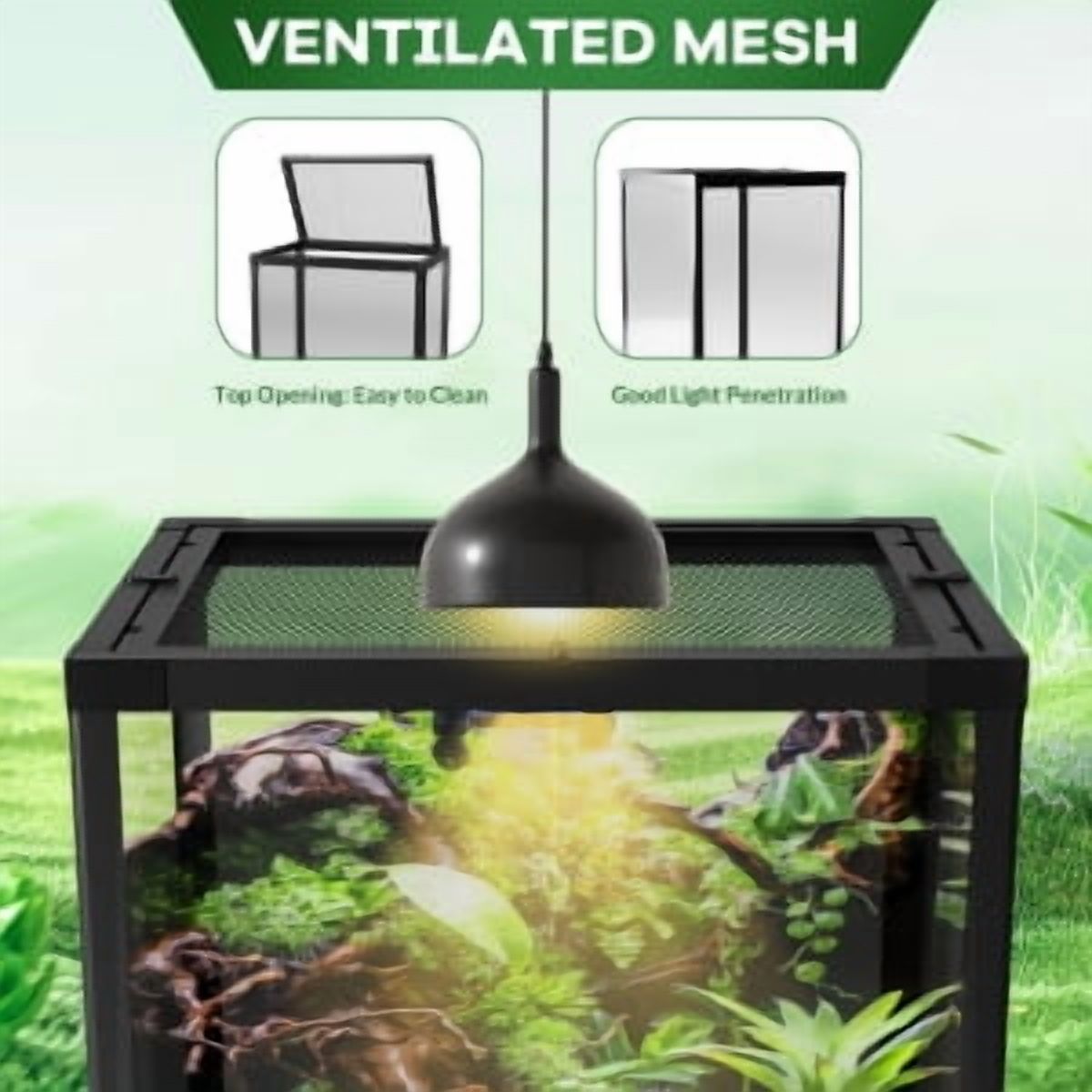 TEQIN Reptile Tall Glass Terrarium, Anti-Escape Reptile Glass Terrarium, Dual-Climate Water-Tight Base Rainforest Reptile Terrarium for Easy Maintenance,Reptile Enclosure with Top Screen Ventilation