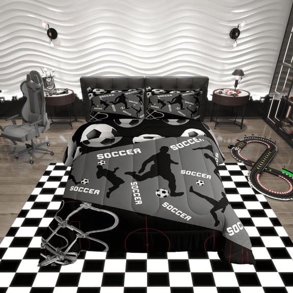 Erosebridal Football Player Bedding Sets Twin with Comforter, Ball Sports Lover Duvet Insert, Soccer Decor, Reversible 2 Pieces