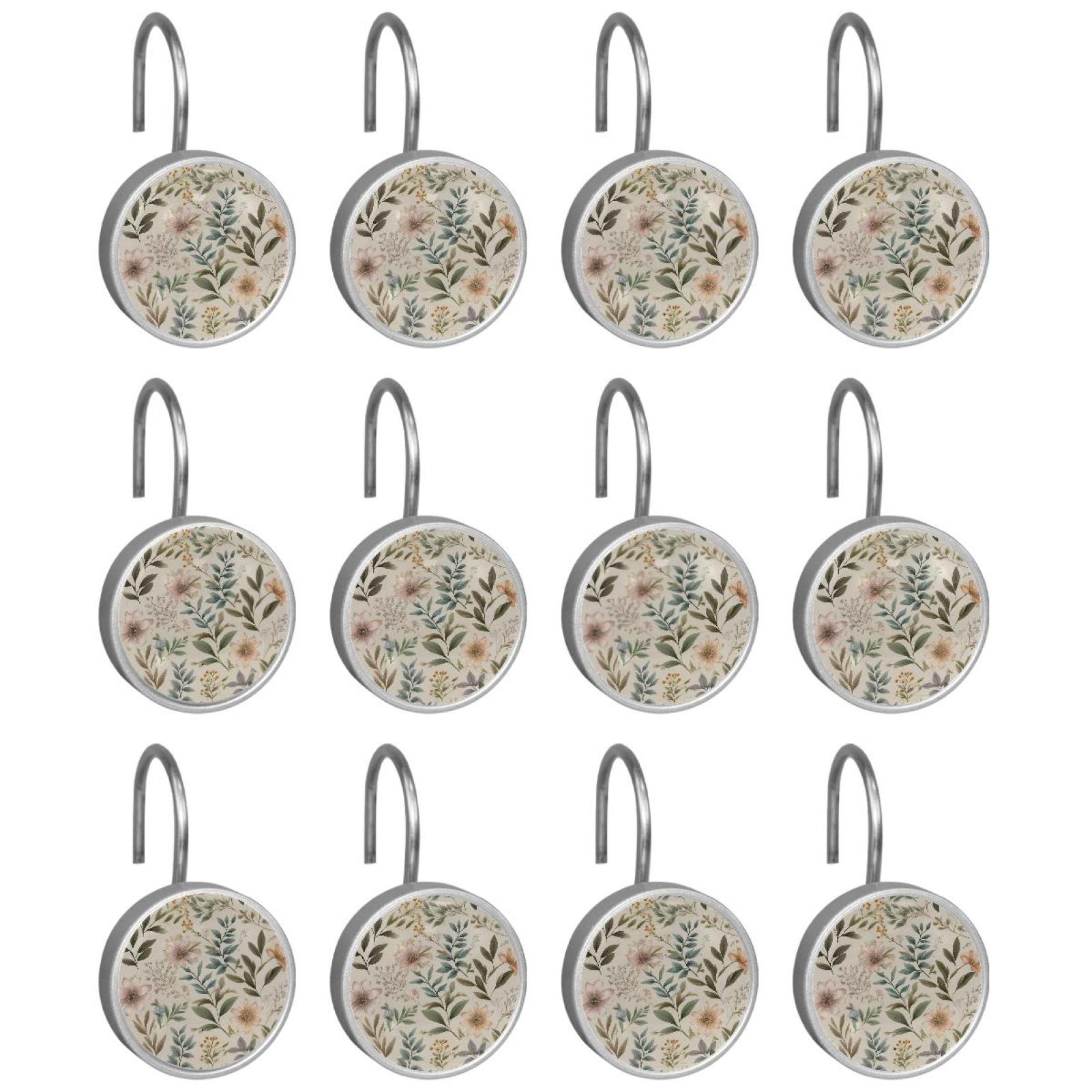 HemaKayy 12 Pcs Shower Curtain Hooks Bathroom Decorative Accessories Faded Floral Specimens