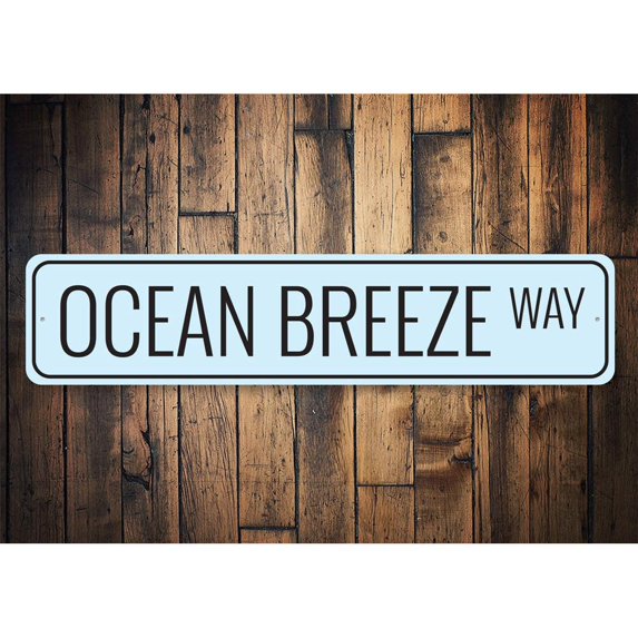 Ocean Breeze Way Novelty Sign, Metal Wall Decor - 4x18 inches