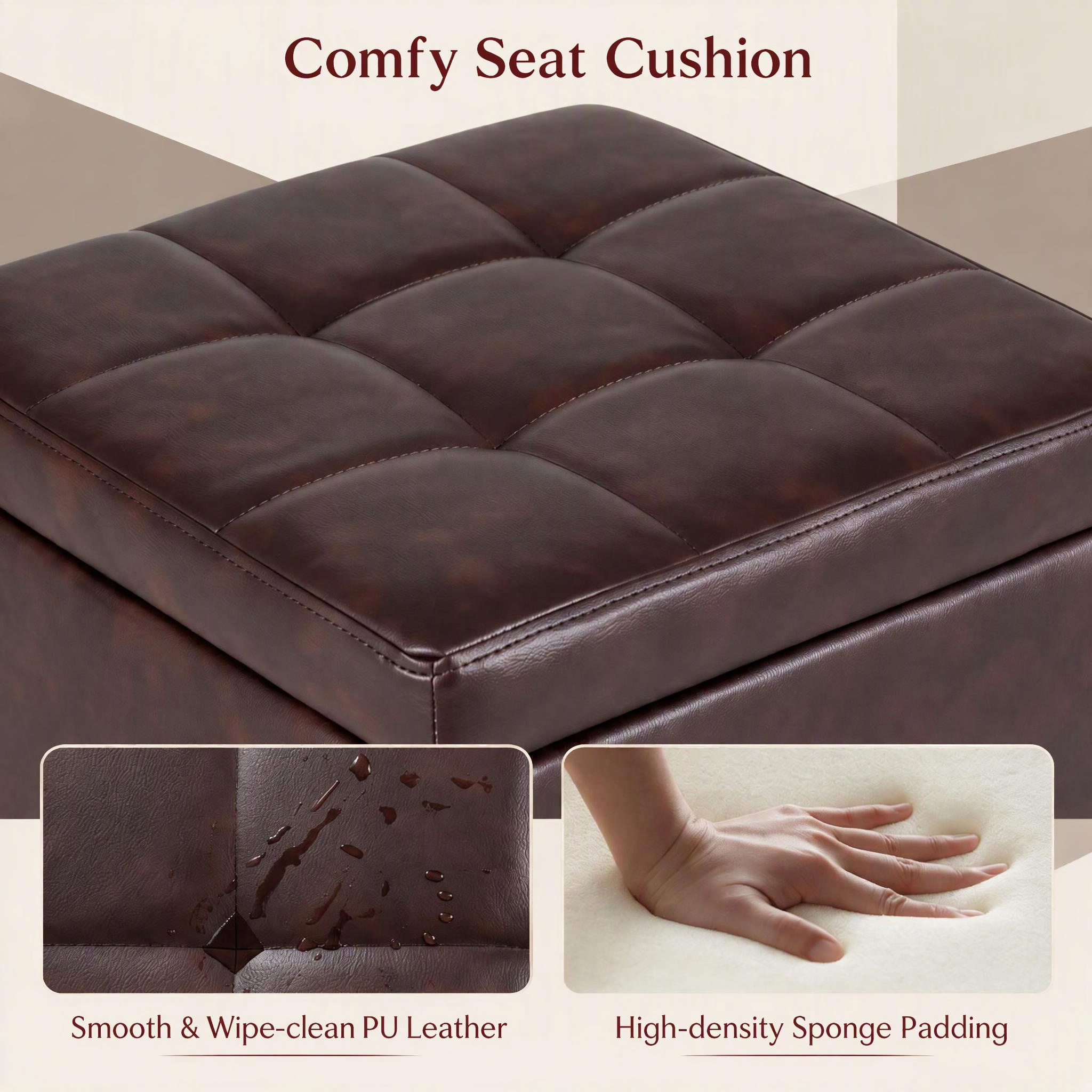 Costway 16" Cube Ottoman Storage Box, Red Brown photo 8