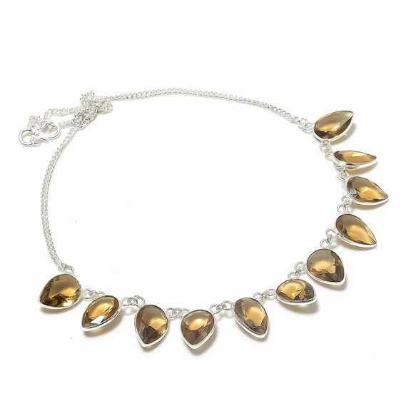 Natural Smoky Topaz Gemstone 925 Sterling Silver Jewelry Necklace 18"