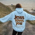 thumbnail image 6 of idosla Hoodies for Women Trendy Jesus Loves You Hoodie Oversized Long Sleeve Christian Sweatshirts Outfit (Sky Blue, XXL), 6 of 6