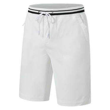 QPNGRP Men's Zipper Pocket Quick Dry Shorts Drawstring Elastic Waistband Casual Shorts White 34