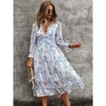 thumbnail image 3 of Women's Floral Boho Dress Fall Long Sleeve Wrap V Neck Ruffle Flowy Maxi Spring Wedding Guest Vacation Dresses, 3 of 5