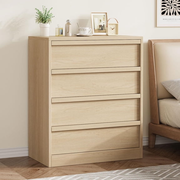 Natural oak anti-tip 4-drawer bedside nightstand