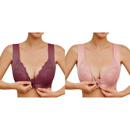 Kcodviy 2 Pcs Womens No Steel Ring Comfort Bras for Women French Womens Front Close Wireless Bra for Women Bra T Back Plus Bras Size Seamless Unlined Bra Sports Bra Pack for Women for Large Bust
