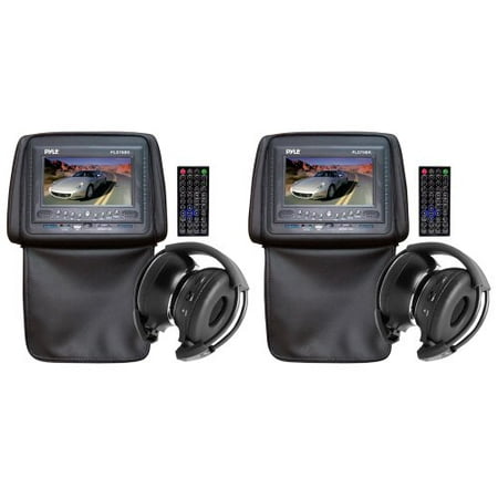 Pyle PLD76BK Adjustable Headrest with Built-In 7-Inch TFT/LCD Monitor, DVD Player, IR/FM Transmitter, and Cover (Pair) (Black)