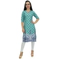 thumbnail image 3 of Bimba Women's Printed Tunic Green Georgette Kurti Kurta Indian Long Blouse-8, 3 of 3