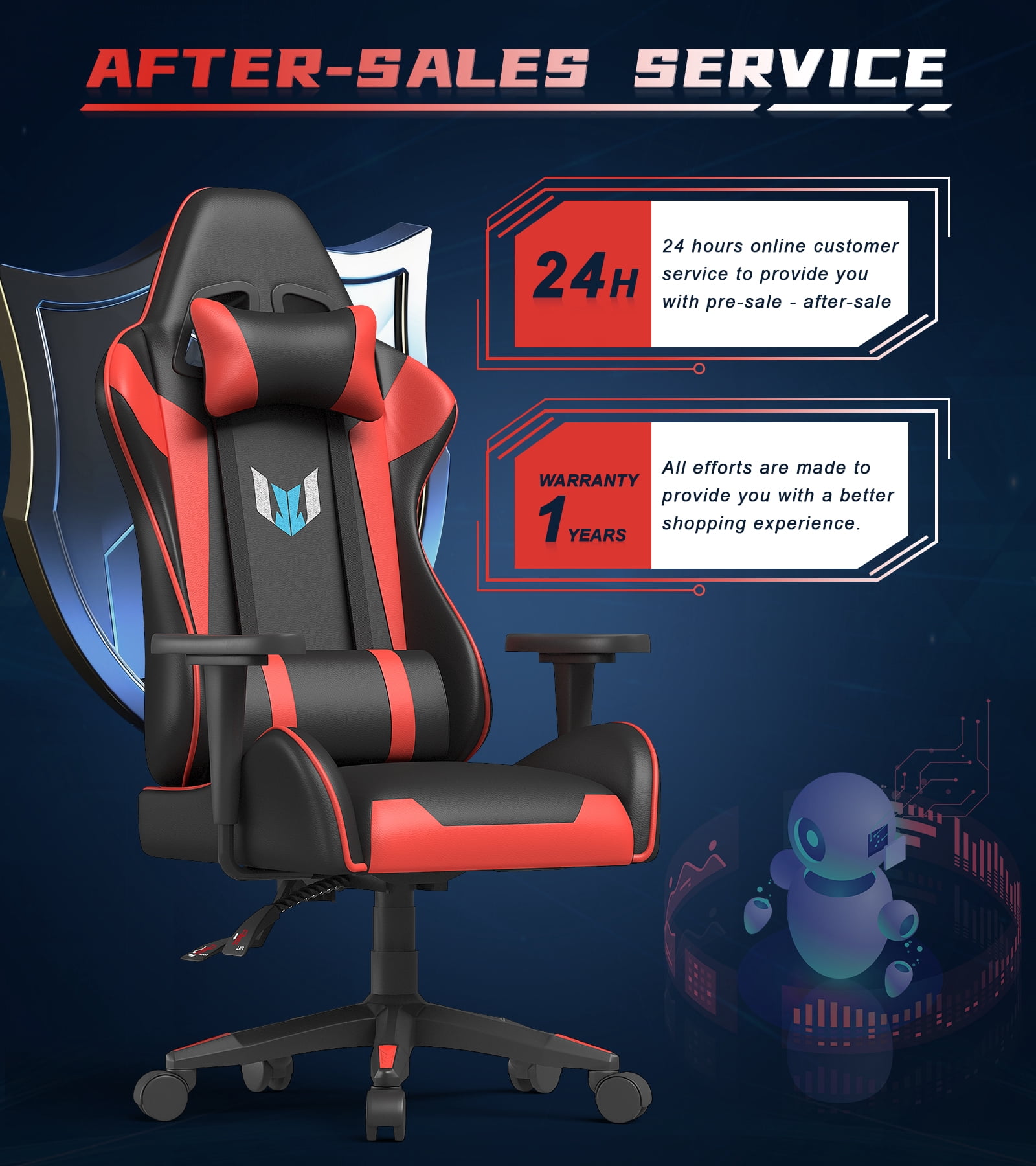 Bigzzia Gaming Chair Pu Leather Office Chair with Ergonomic Lumbar Pillow, Reclining Racing Game Chair Backrest and Seat Height Adjustable Swivel Recliner,Esports Chair with Headrest