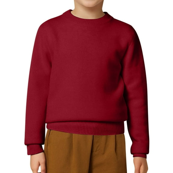 LYHaoo Toddler Sweater Boys Girls Cotton Lightweight Sweaters Crew Neck Solid Color Knit Pullover Long Sleeve Sweaters 12-13 Years(Red)