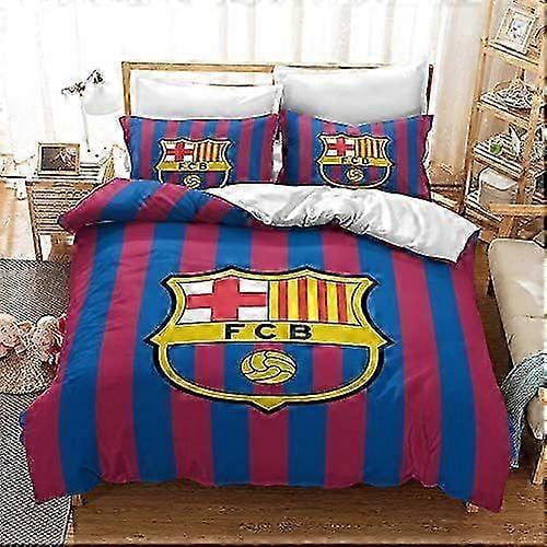 FCB Barcelona Duvet Cover Boy Teen 3 Piece Bedding Set Blue Purple Grey Quilt Cover Microfiber Easy Care (style 03,Double) 140x200cm