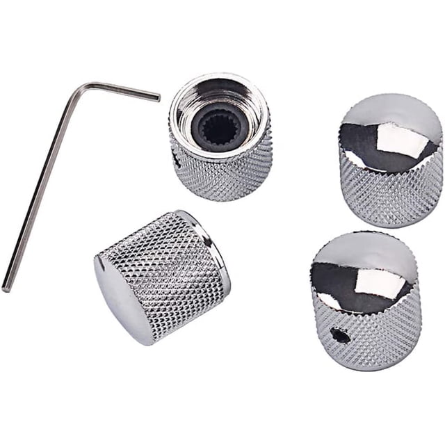 Perillas de control de velocidad de guitarra Perillas de tono de cúpula de tono de volumen de metal con juego de tornillos de llaves Allen para bajo de guitarra eléctrica, paquete de 4 cromados ZefeiWu 8390615805421
