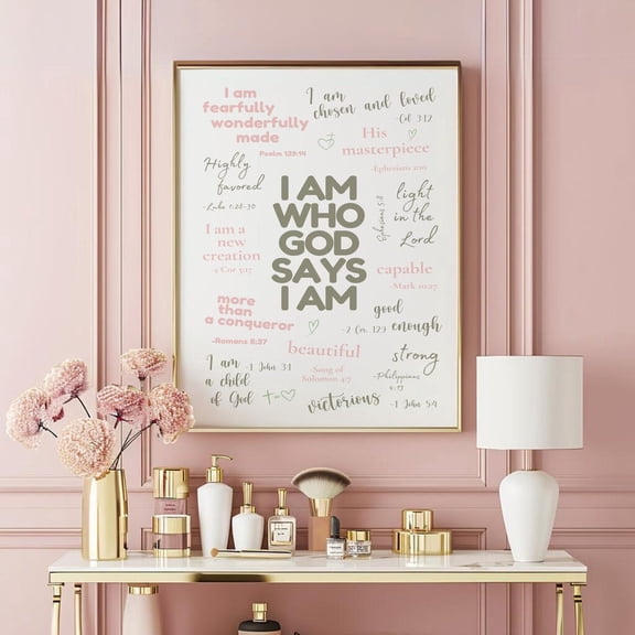 Christian Wall Art For Girls Sage And Pink Scripture Print Godly Identity Poster Room Decor Bible Verse UNFRAMED PAPER POSTER, Home Decor, Vintage Gift, Living Room Dercor