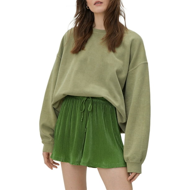 VISgogo, pantalones cortos sueltos elásticos informales para mujer, pantalones cortos de cintura alta plisados de Color sólido a la moda VISgogo moda