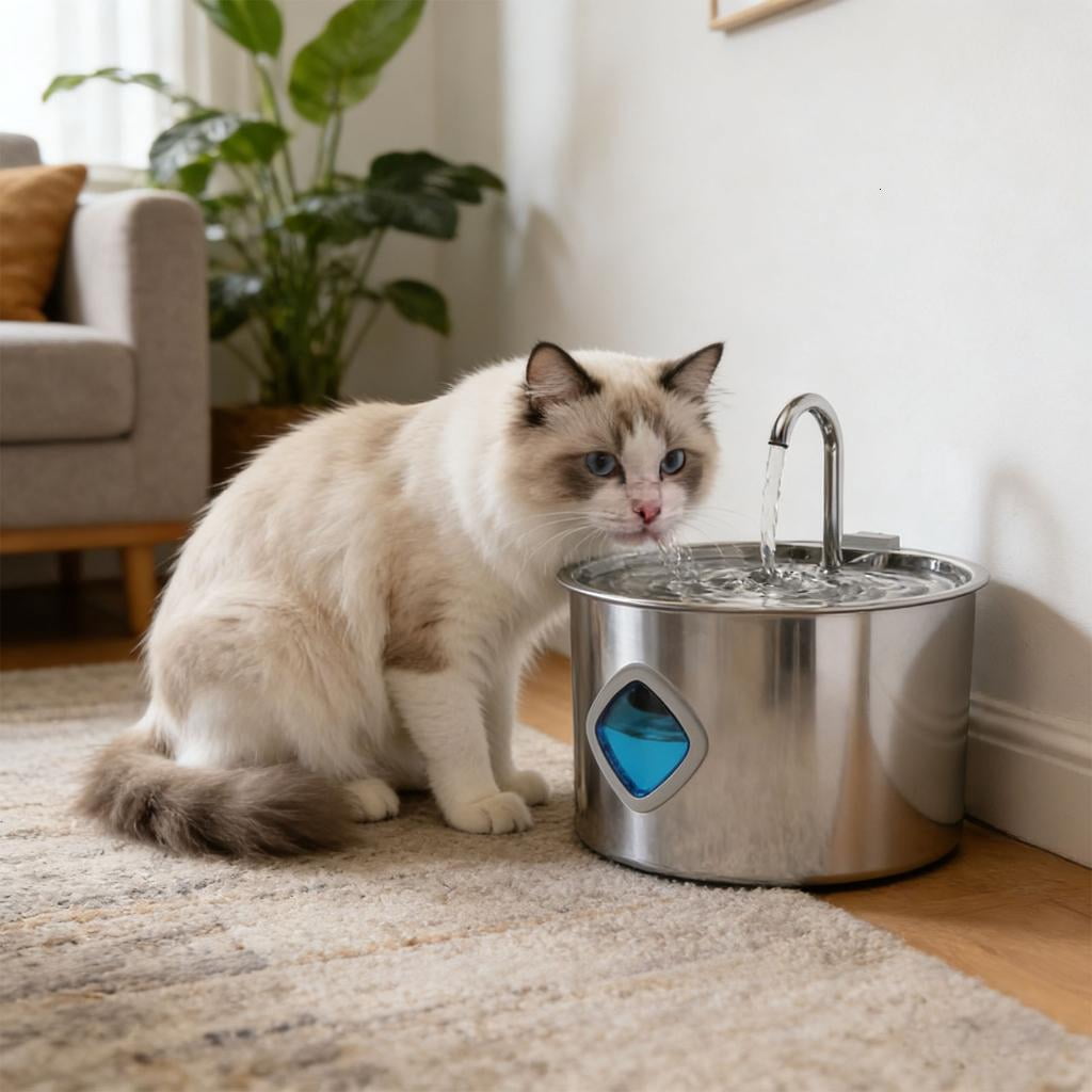 Giaone Automatic Water Dispenser 3.2L Stainless Steel with 2 USB Powered Low Noise for Pets hydrations Station