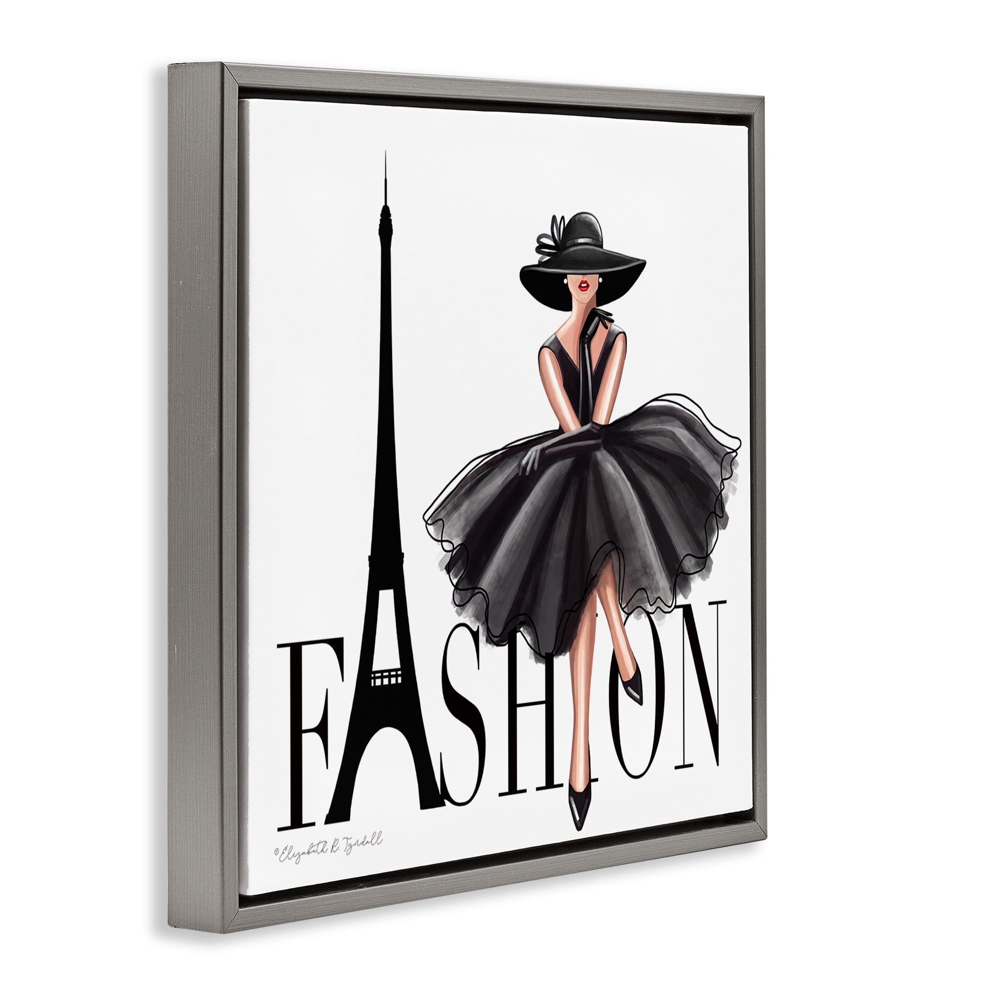 Stupell Industries Parisian Fashion Illustration Beauty & Fashion Painting Gray Floater Framed Canvas Art Print Wall Art, 25 x 25