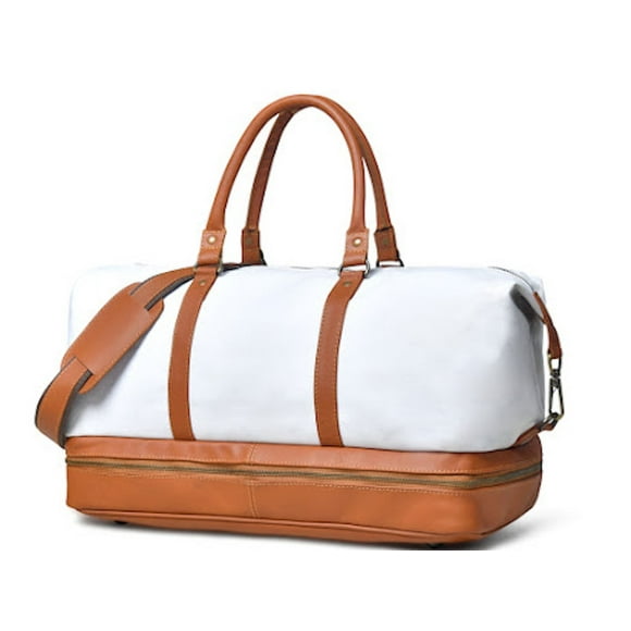 Weekender Travel Gym Duffle in Canvas and Leather with Separate Shoe Compartment