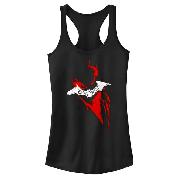 Junior's The Batman Artistic Red & White Graffiti  Racerback Tank Top Black X Large