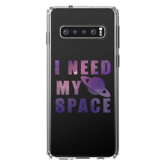 DistinctInk Clear Shockproof Hybrid Case for Samsung Galaxy S10 (6.1" Screen) - TPU Bumper Acrylic Back Tempered Glass Screen Protector - I Need My Space - Astronomy