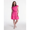 thumbnail image 3 of Time and Tru Women's and Women's Plus Belted Mini Dress with Flutter Sleeves, Sizes XS-4X, 3 of 6