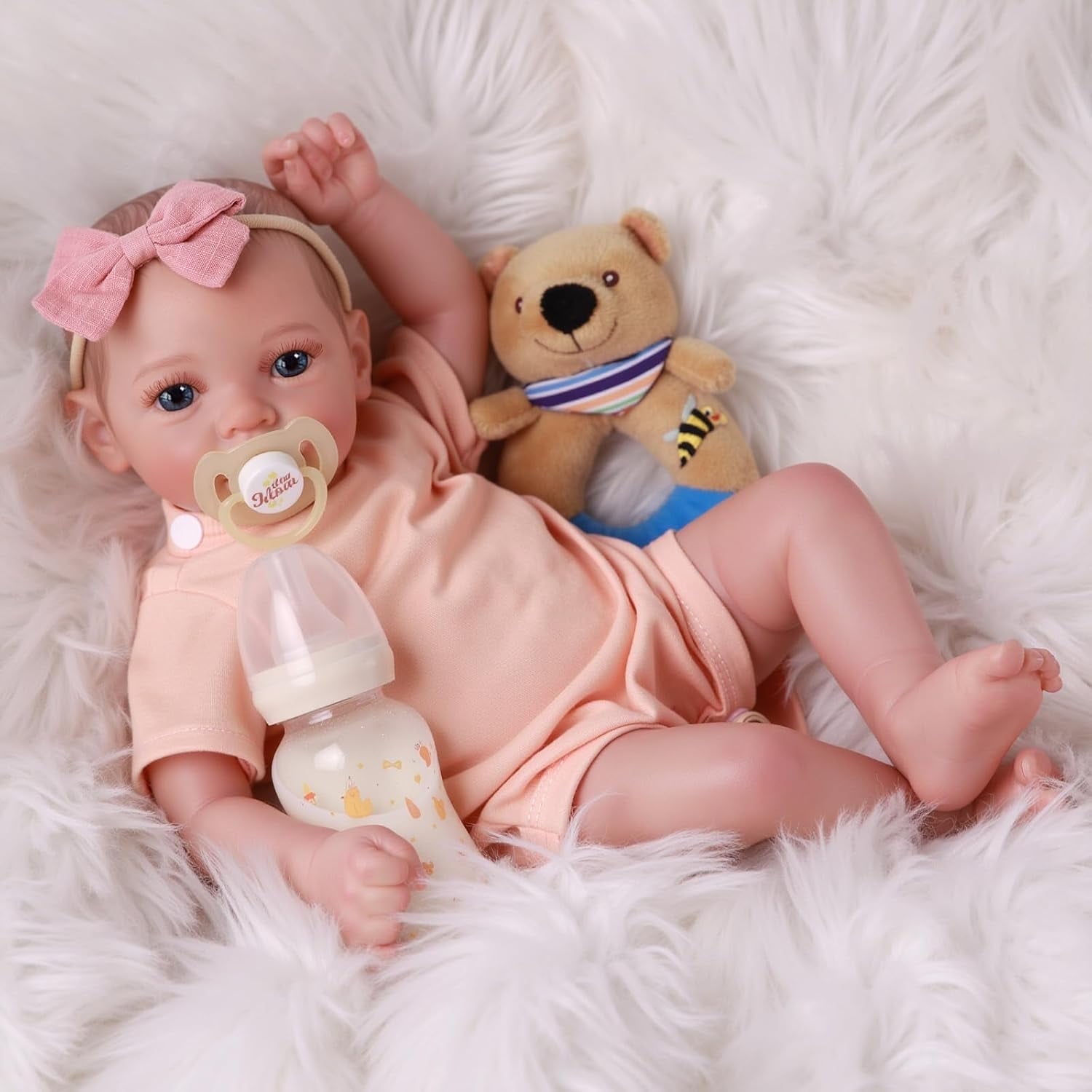 RSG 20 Inch Lifelike Reborn Baby Dolls Soft Cloth Body Handmade Real Life Dolls with Clothes Accessories for Kids Age 3+