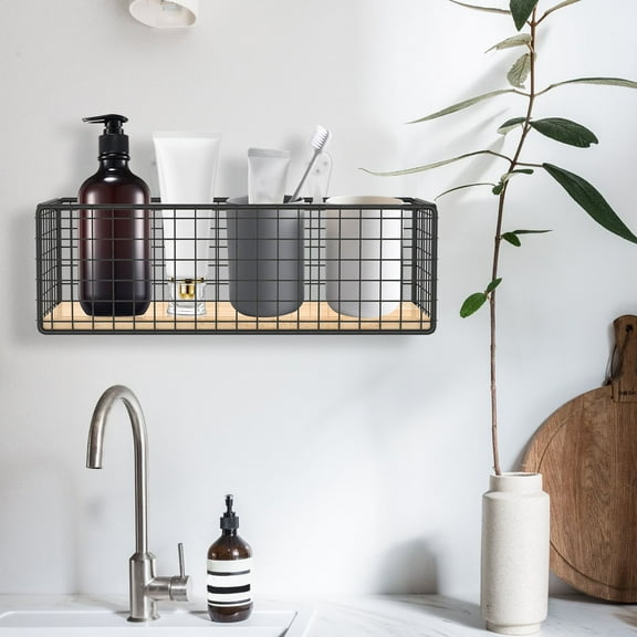 Dznils Shower Caddy Shelf, 10" Wall Mounted Bathroom Organizer Metal Wire Basket, Black, 2 Pack