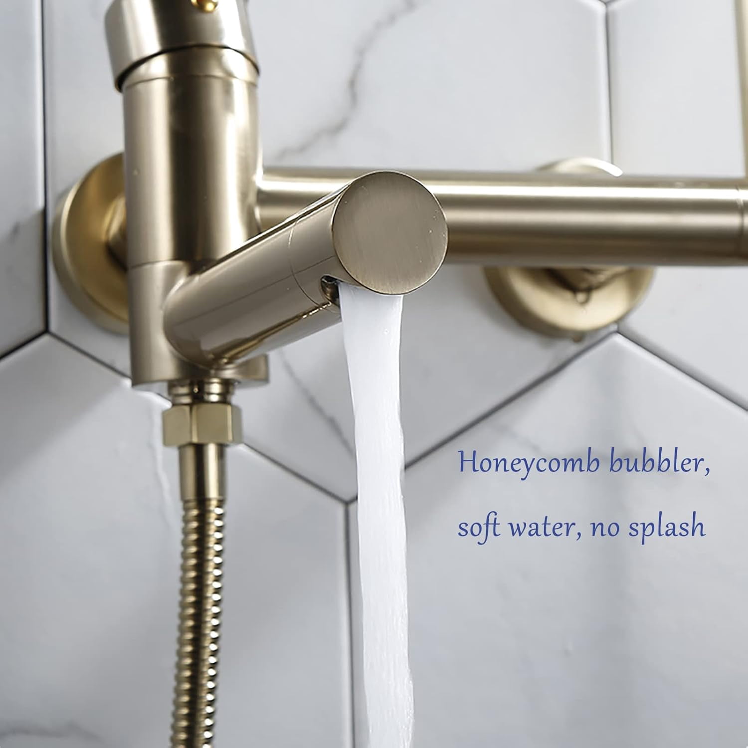 Swivel Bathtub Faucet Wall Mount Tub Filler Faucet Brass Bath Mixer Tap Single Handle 2 Holes Bathtub Tap with Handheld Shower Tub Shower Faucet, Brushed Gold