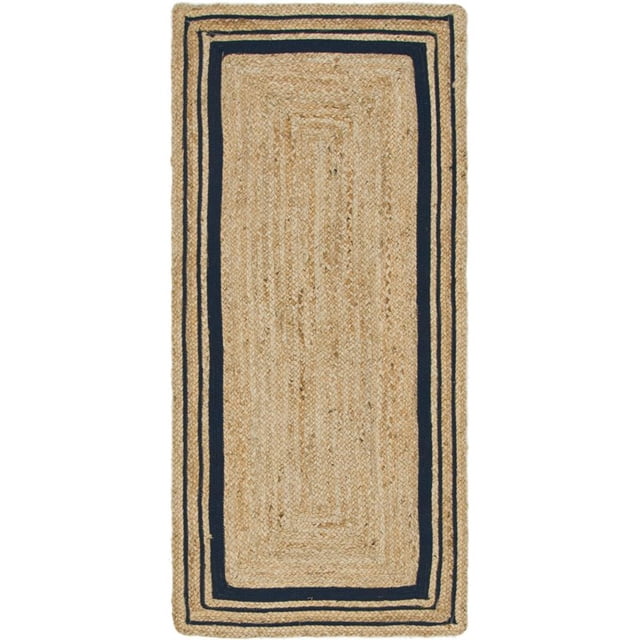 Unique Loom Braided Jute Coastal Design Rug 2' 6 x 6' Runner Natural/Navy Blue