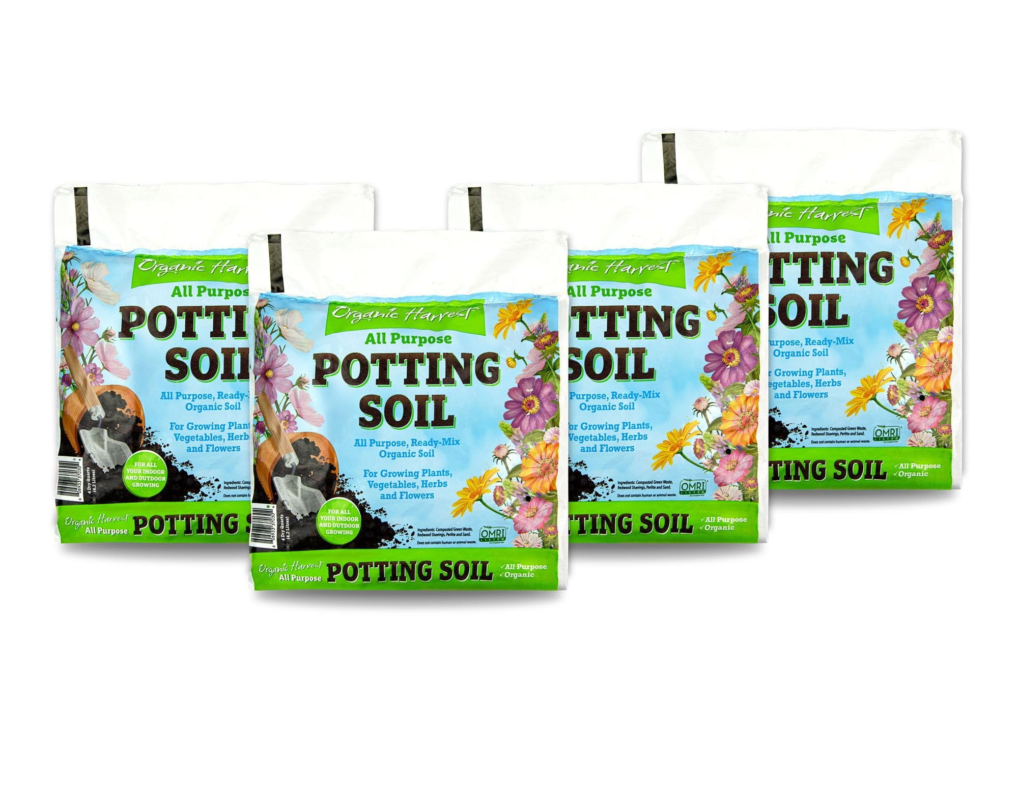 Organic Potting Soil Mix - All Purpose Ready-to-Use Garden Soil for Indoor-Outdoor Plants, Vegetables, Herbs & Flowers - Enriched with Nutrients, Eco-Friendly 16 qt. 4 Pack