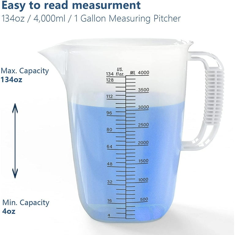 Luvan 1 Gallon Measuring Pitcher, Large Measuring Cup with Spout and  Handle, 134oz Plastic measuring pitcher with Conversion Chart, 1 Gallon  Measuring