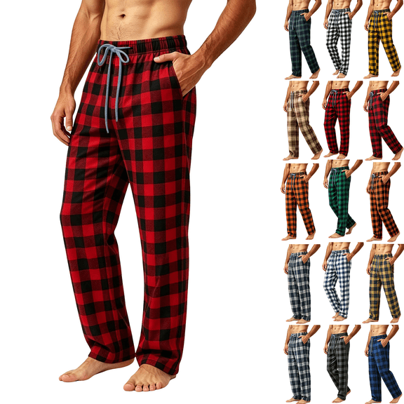Zormilly Mens Pajama Pants Lightweight Baggy Plaid Lounge Pants Drawstring Comfy Checkered Pajama Bottoms, S-3XL