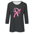 thumbnail image 4 of Homenesgenics Breast Cancer Ribbon Shirts Women's Loose Casual Breast Cancer Printed Round Neck 3/4 Sleeve 3/4 Sleeve T-Shirt Tops Gray S, 4 of 4