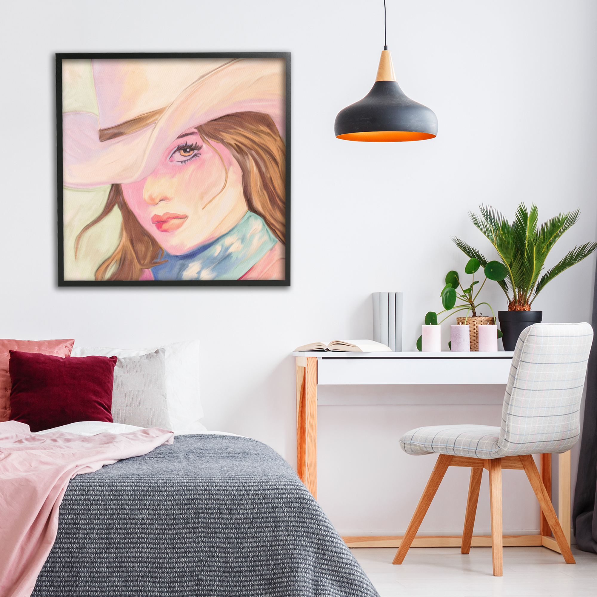 Pastel Cowgirl Brunette Black Framed Giclee Art, design by Kim Allen