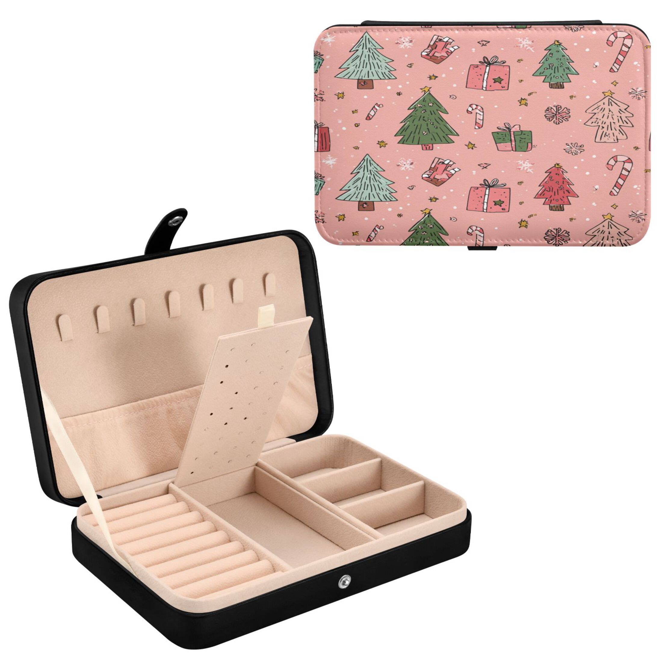 Leather Jewelry Box Rectangular 8.27x5.5x1.78In Travel Jewelry Storage Earrings Necklace Bracelet Watch Brooch Storage Seamless Christmas Gifts