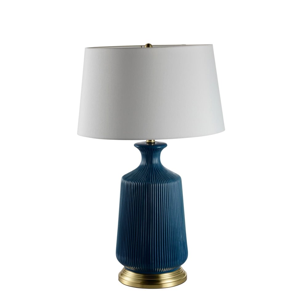 Sagebrook Home Ceramic Grooved Jug Table Lamp, Blue, 29"