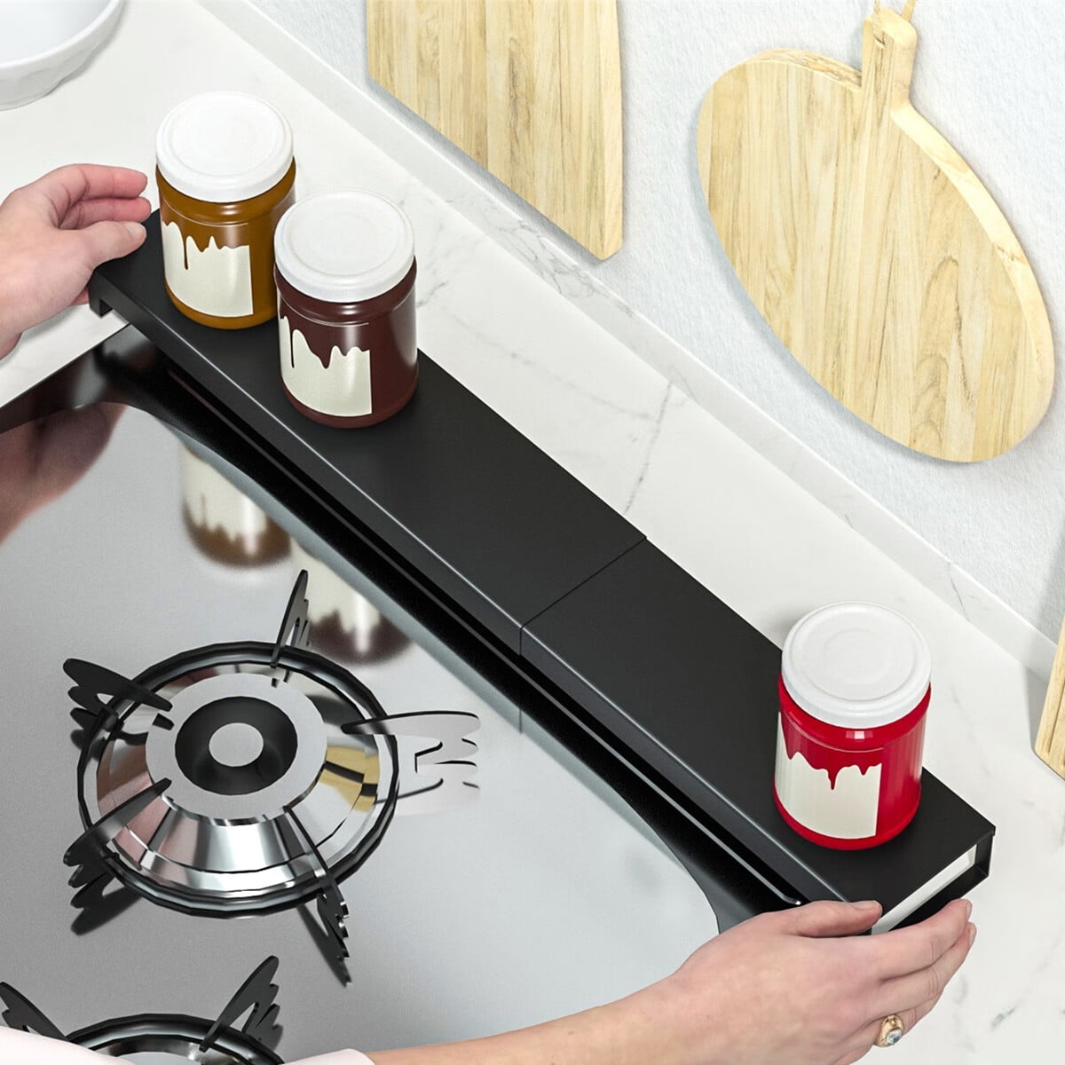 Stove Top Shelf Expandable Spice Rack AntiRust Metal Kitchen Shelf for