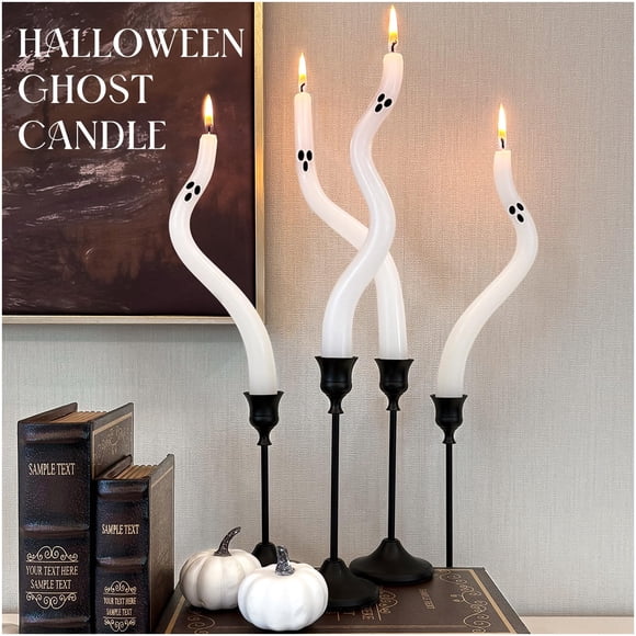 Bonitas velas cónicas con forma de fantasma para decoración de Halloween para interiores, paquete de 4