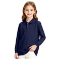 thumbnail image 2 of Hearthz Polo Shirts for Girls Long Sleeve Shirt for Boys Lapel Collar Solid Color Cute Fall Clothes for Teen Girls School Uniform Navy 7-8Y, 2 of 8