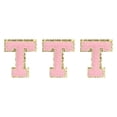 thumbnail image 1 of Carteles de letras de chenilla T parches de gran tamaño 80mm/3.15 pulgadas con brillo dorado para ropa, zapatos, gorras 3PCS (rosa), 1 of 5