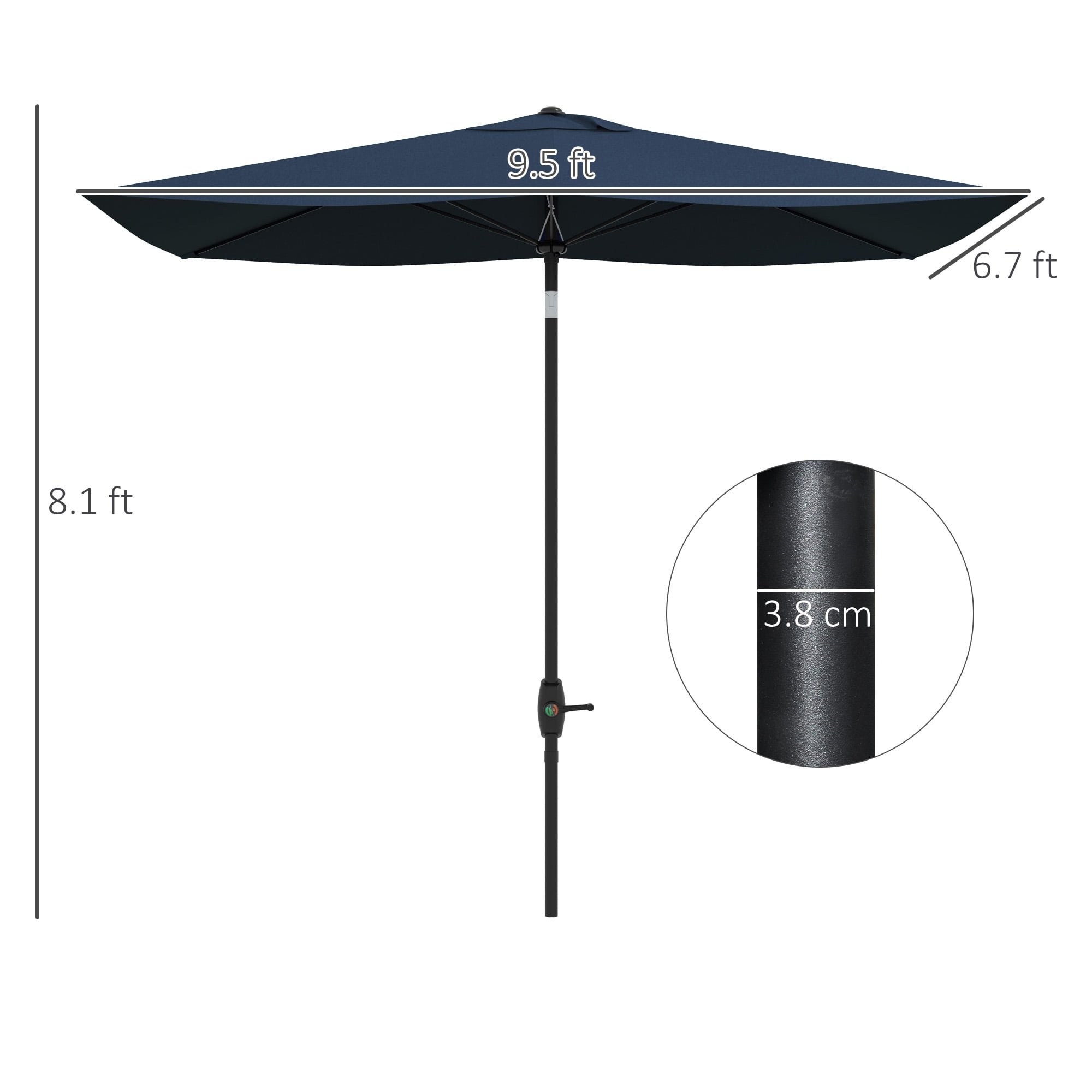 Outsunny 96.25 Inches Blue Solid Print Rectangle Market Patio Umbrella, Water-Resistant