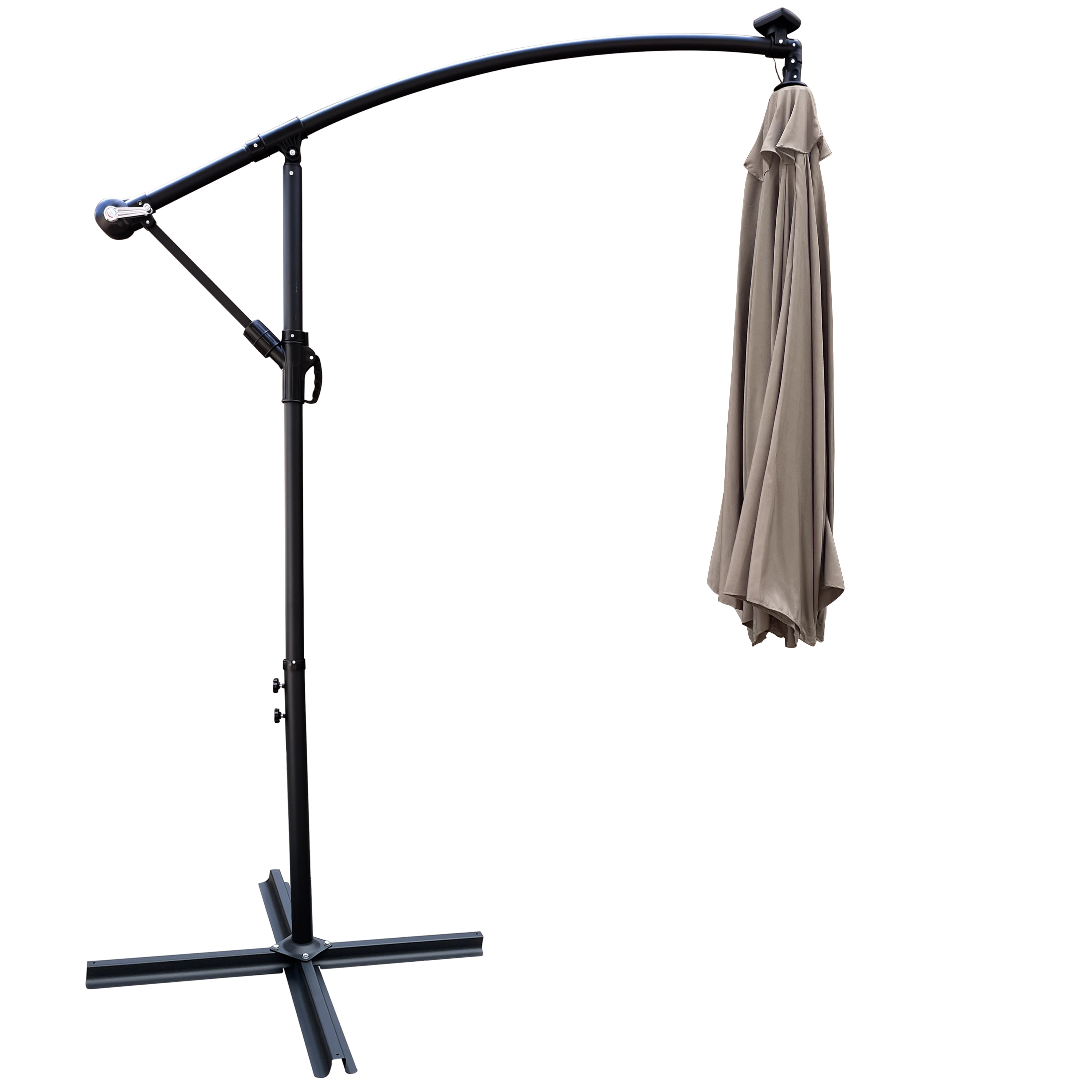 Royard Oaktree 10FT Patio Offset Umbrella w/Solar LED Lights Outdoor Cantilever Hanging Umbrella w/Crank & Cross Base UV Protection Sun Shade for Market Garden Lawn Deck Backyard Pool,Mushroom