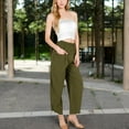 thumbnail image 3 of Women's Wide-Leg Elastic Waist Pants with Side Pockets - Large, Olive Green, 3 of 7
