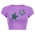 thumbnail image 4 of TSADFHJI Hauts Femmes Manches Longues Mode Décontractée Imprimé Col Rond Manches Courtes Hauts Ajustés T-Shirts TTG Violet, 4 of 4