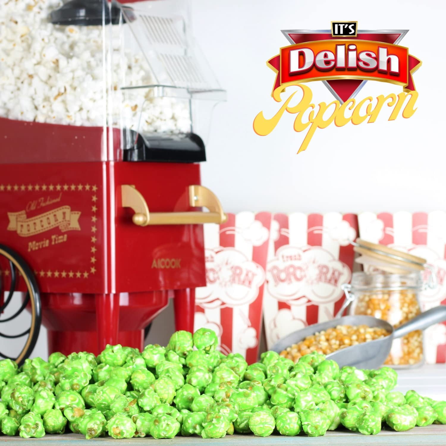 Gourmet Green Apple Flavored Popcorn by It's Delish  1 lb bulk Bag  Air Popped Pop Corn Snack - Fruity Green Themed Candy Confetti  Birthday Party, Events  Gluten Free, Vegan, Kosher