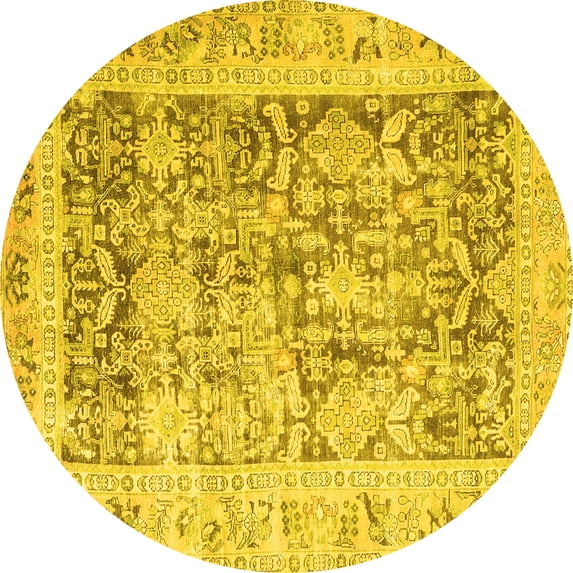 Ahgly Company Machine Washable Indoor Round Persian Yellow Traditional Area Rugs, 6' Round