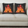 thumbnail image 3 of Set of 2 Decorative Throw Pillow Covers 18x18in - Vibrant Castle Design with Flowers on Black Background Perfect for Couch Bed Car, 3 of 8