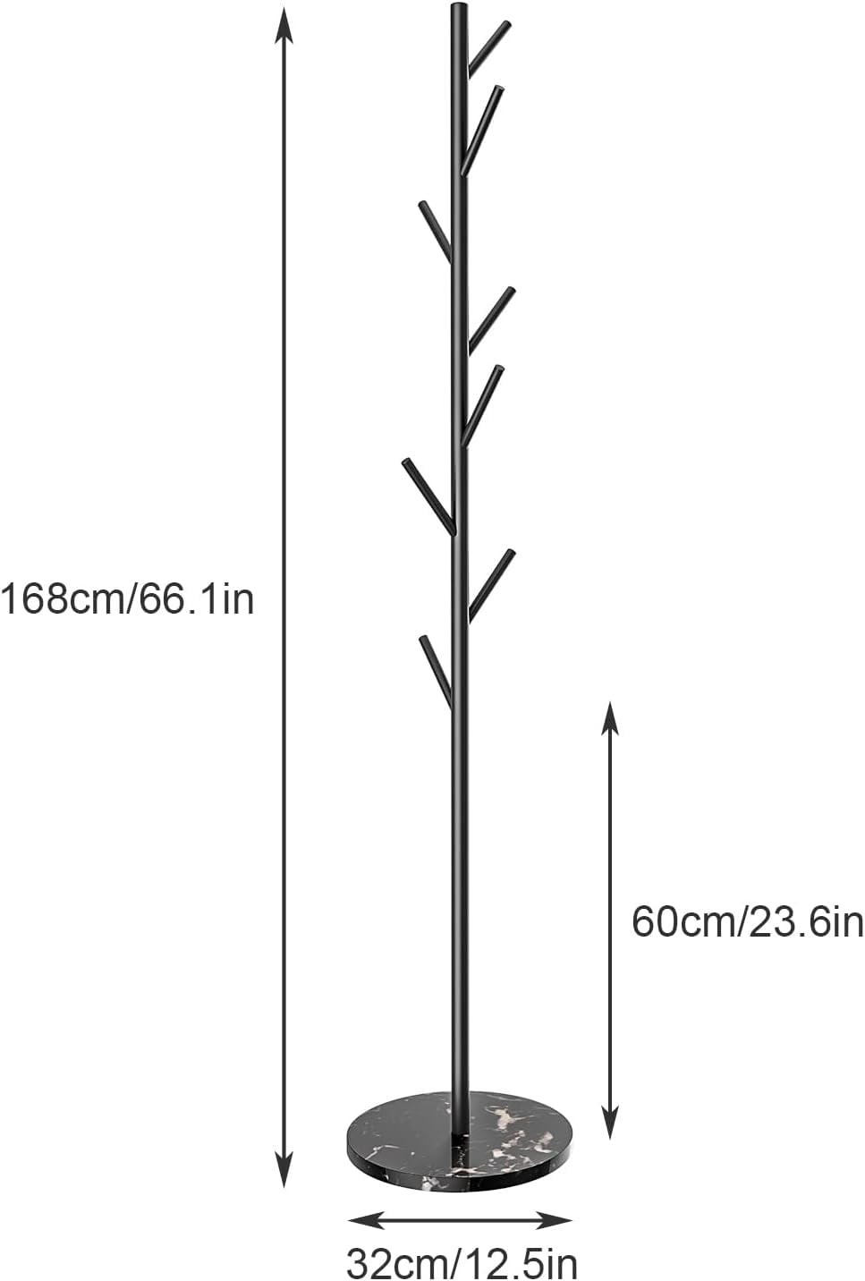 Coat Rack Marble Chassis 8 Hooks Super Easy Assembly NO Tools Required Hallway/Entryway Coat