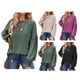 thumbnail image 4 of Top de manga larga para mujer, Color sólido, cuello redondo, informal, suelto, de punto, con volantes, farol, manga larga, camisetas verdes XL, 4 of 6