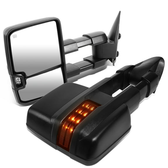 DNA Motoring TWM-015-T888-BK-AM For 2003 to 2006 Chevy / GMC Silverado / Sierra Powered Tow Mirrors Amber LED Turn Signal Lights